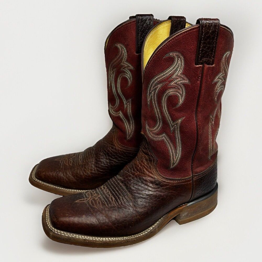Justin Bent Rail Mens 8.5 D Western Boots Bender Whiskey Red Square Toe BR5343